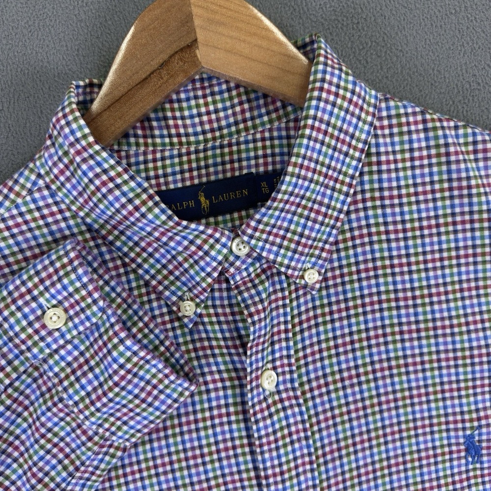Ralph Lauren Shirt Mens XL White Blue Colorful Gingham Check Office Pony Prep